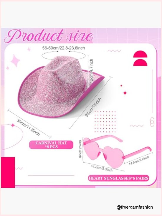 6 Cowgirl Hats with Heart Sunglasses Neon Party Set